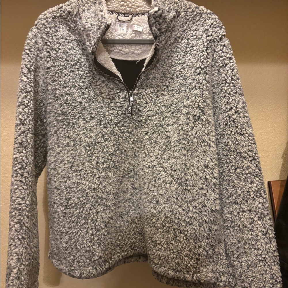 NWOT: Time and Tru Gray Sherpa style zipper  Sweater